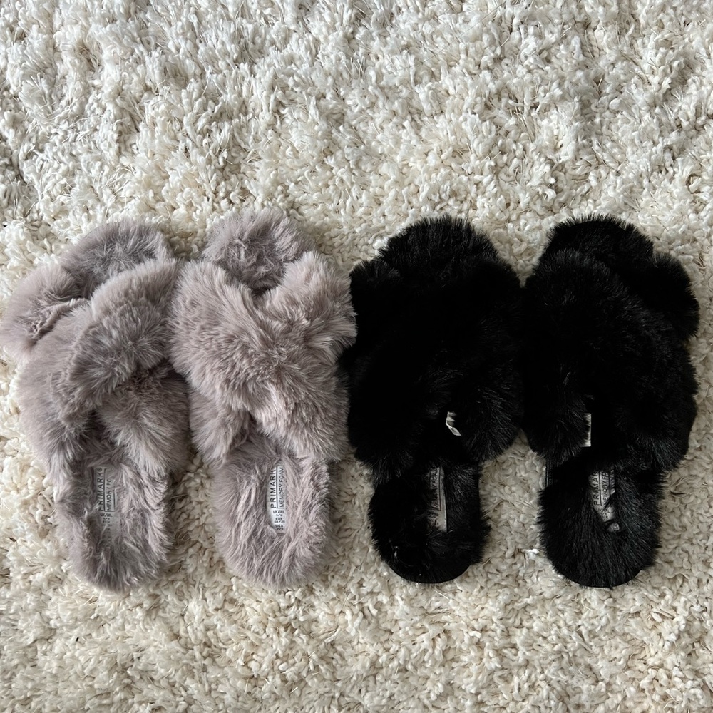 PRIMARK Black & Lavender Fuzzy Slippers